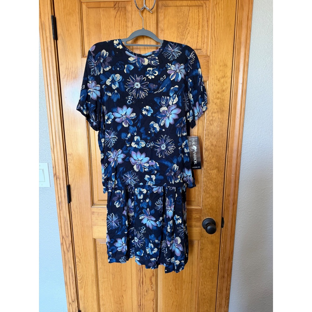 Sag Harbor Women's Blue Floral 2 Piece Set Blouse and Maxi Skirt Rayon